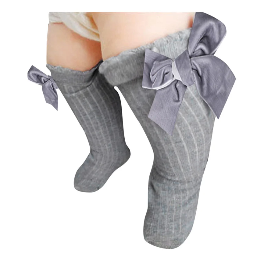 Детские носки для маленьких девочек с большим бантом длинные мягкие