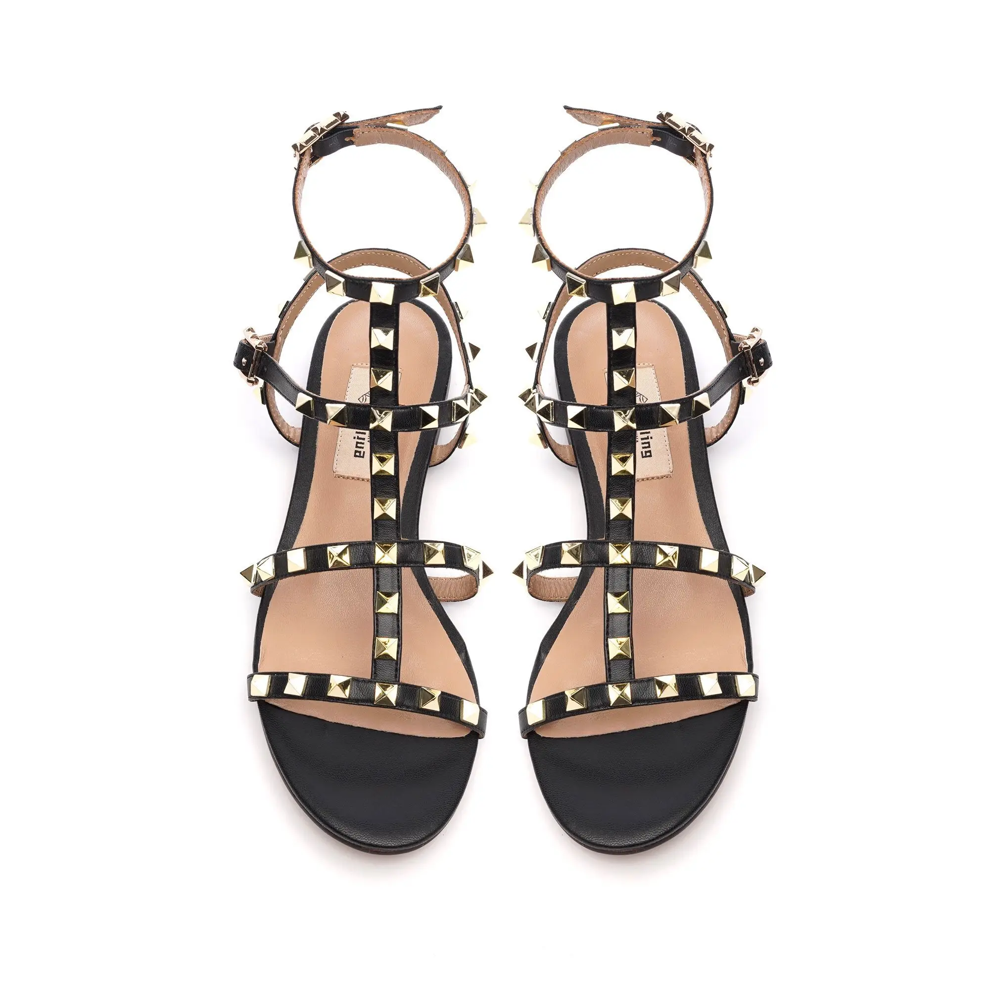 Women Flat Black Leather Sandals Ankle 