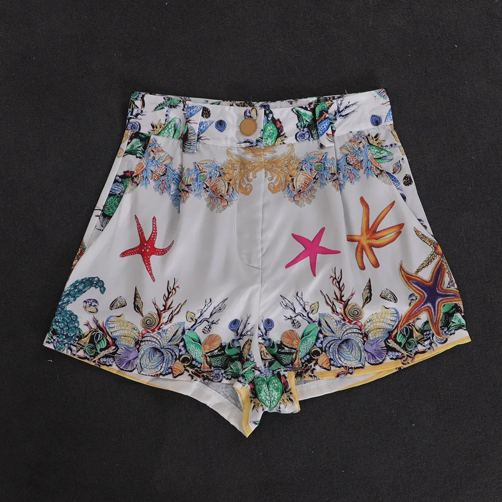 Женский комплект из двух предметов кружевной с высокой талией и принтом морской