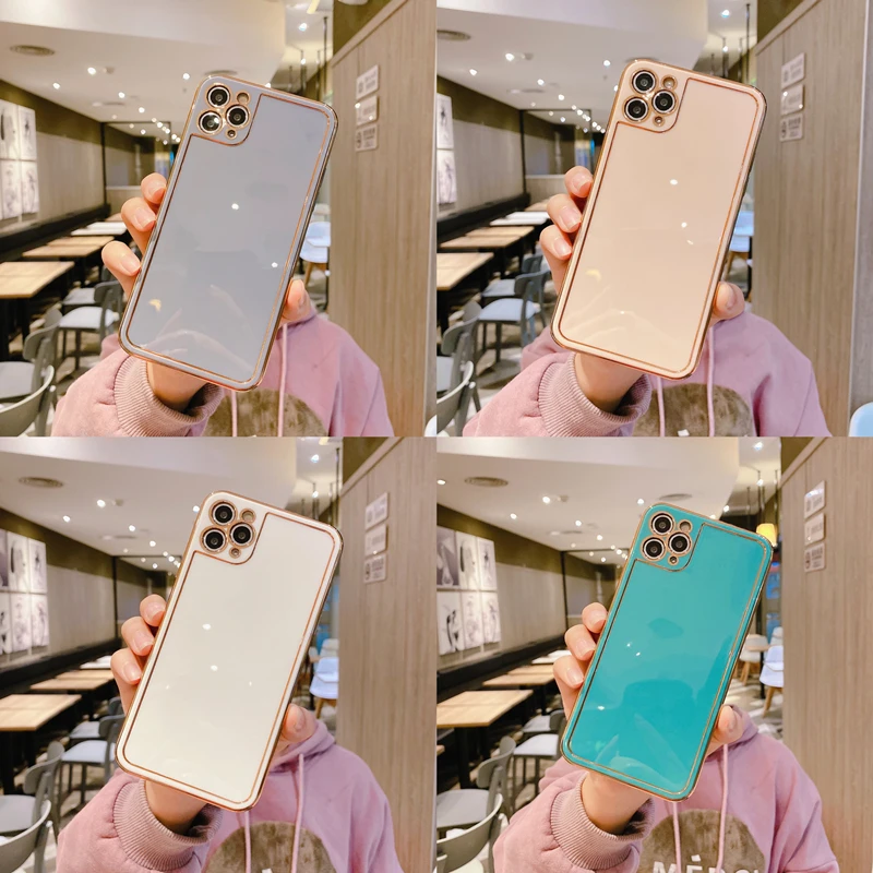 

New Squar Frame Plating Silicone Case for IPhone 11 12 Pro Max XS MAX XR 7 8 Soft Touch Lens Protection iphone11 Back Cover Girl