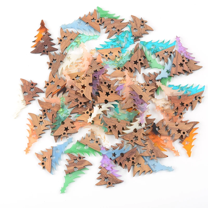 

10PC Christmas Tree Earrings Accessories Natural Wood & Resin Splicing Hand Made DIY Making Charms Jewelry Findings & Components
