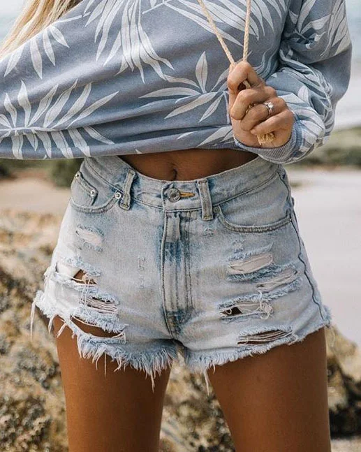 

High waist ripped denim shorts women 2021 new hot pants jeans woman