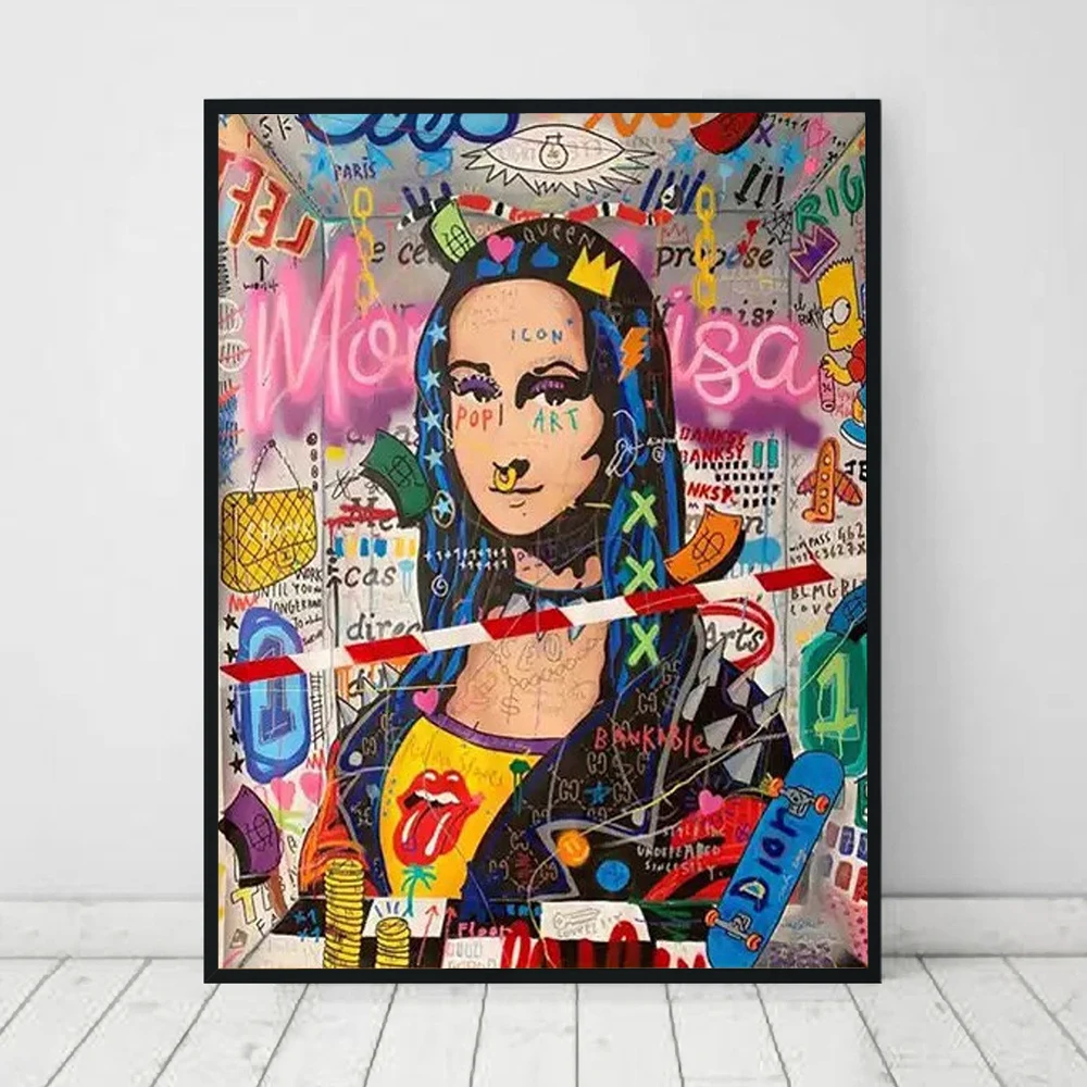 

Banksy Graffiti Art Posters and Prints Mona Lisa Canvas Painting Abstract Wall Pictures for Living Room Home Decor No Frame