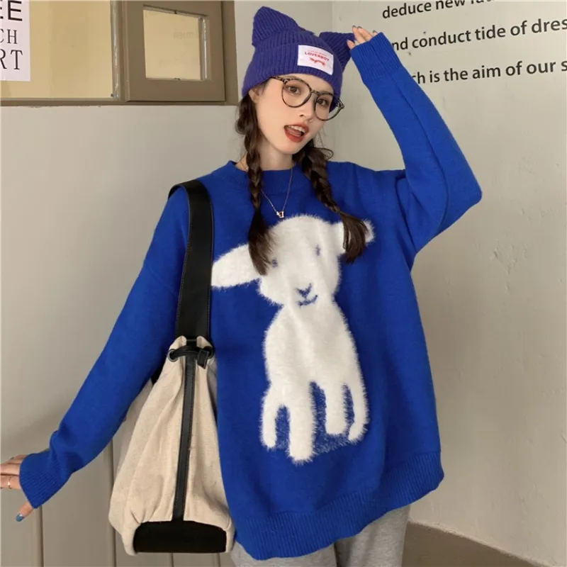 

Korean version of the new Klein blue long-sleeved sweater women's design with thicker and lazy style