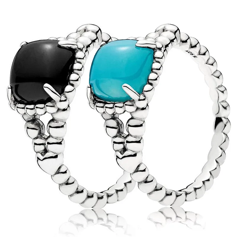 

Authentic 925 Sterling Silver Ring Black & Blue Vibrant Spirit Rings For Women Gift Fine Original Jewelry