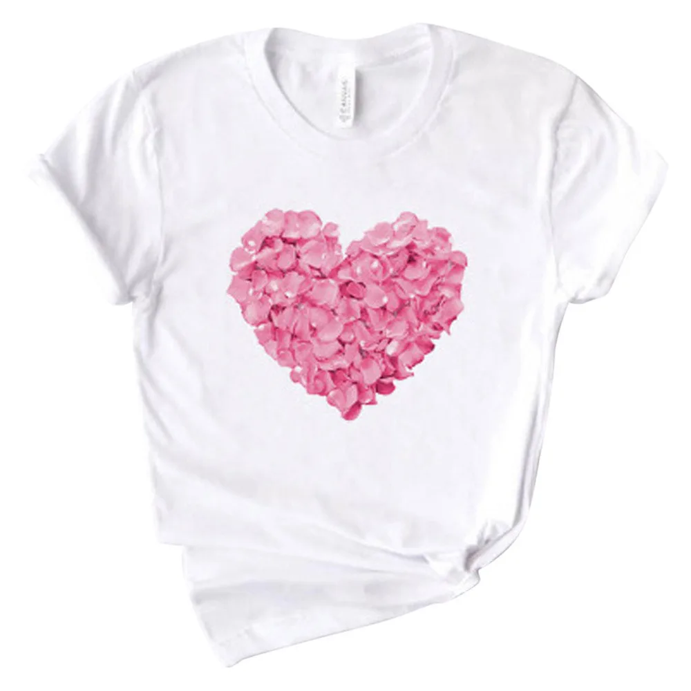 

Fashion T-shirt Women Tops Casual Short Sleeve Love Print Looes Valentine's Day T-shirt Tops New Harajuku