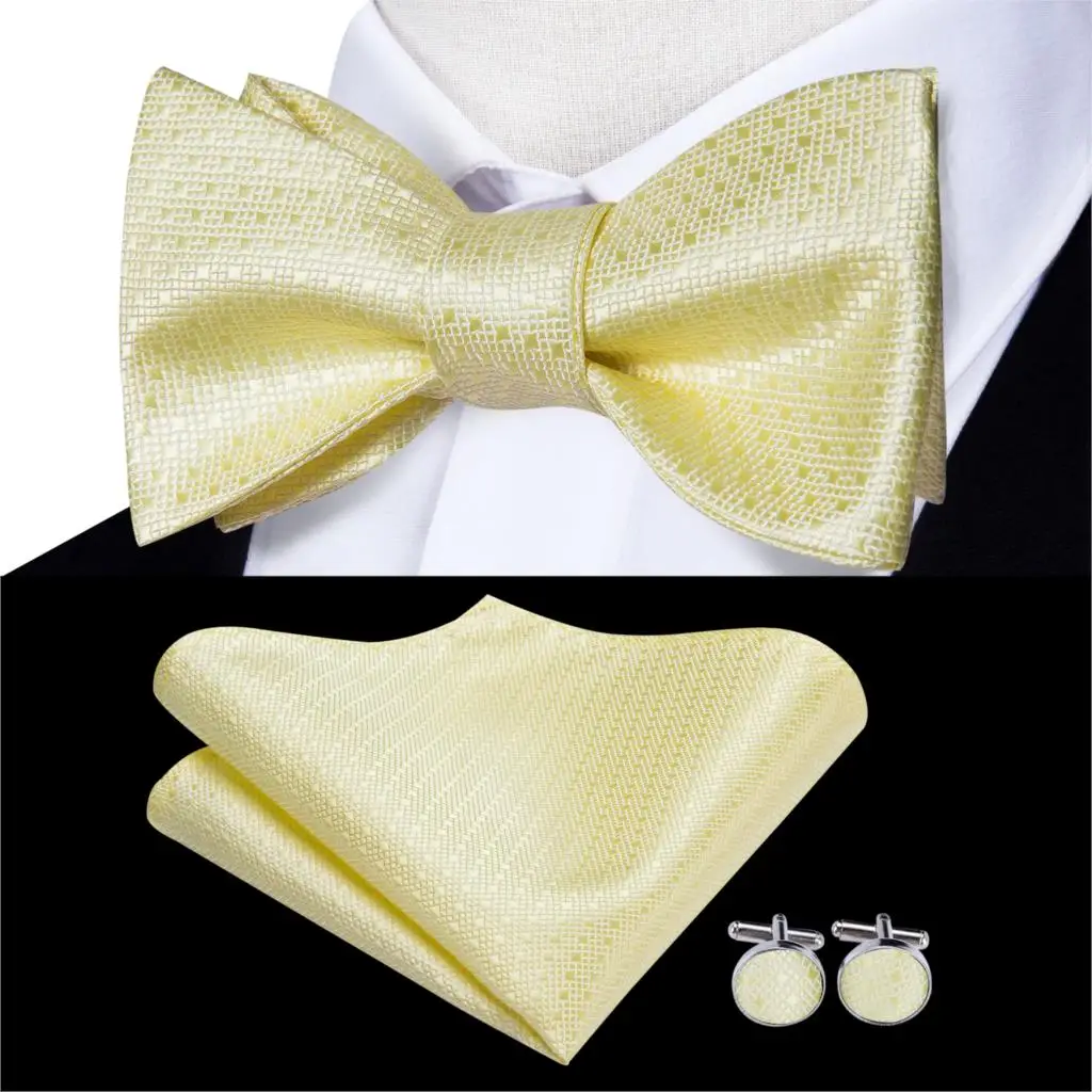 Женский галстук бабочка классический цвет слоновой кости золотой желтый