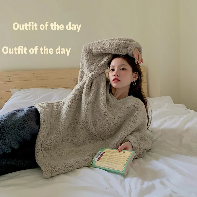 Двусторонняя кашемировая свободная Пижама женская зимняя плюшевая утепленная