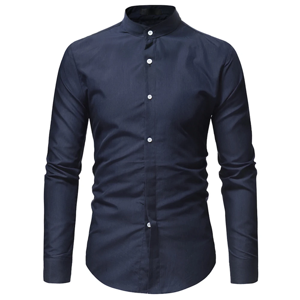 Stand-up Collar Business Shirt Men's Long-sleeved Formal Dress Shirt Office Shirt Banquet Shirt