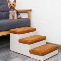 3 layers pet dog cat stairs steps for bed and carfoldable extra wide dog ramp ladder with storage compartment pet product