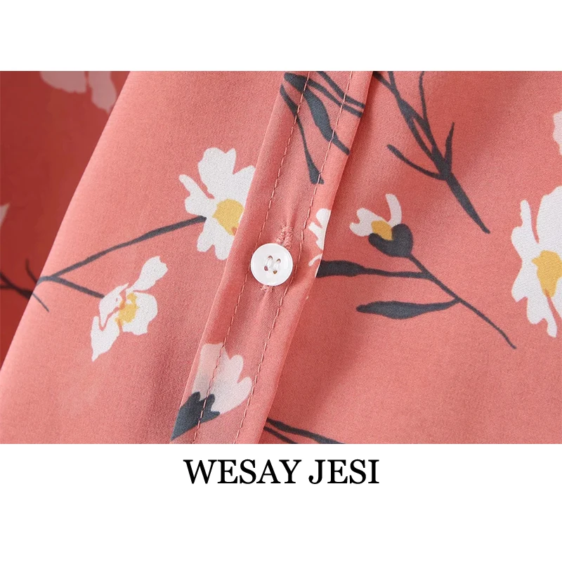 

WESAY JESI 2021 Summer Ladies Top Flower Print Lapel Long Sleeve Single Breasted Shirt Casual Fashion Retro Commuter Daily Shirt