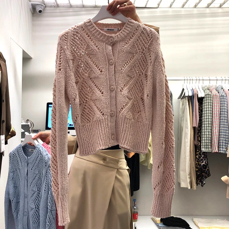 

JSXDHK Autumn Hollow Single Breaster Women Sweater Cardigans Knit Cardigans Outwear Korean Chic Tops Mujer Poncho