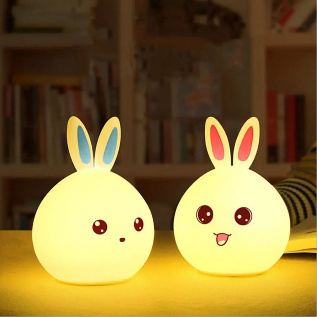 

Silicone LED Night Light For Kids Children Bedroom Remote Control Touch Sensor Cute Rabbit Lamp Decoration Room Decor Gift Toy