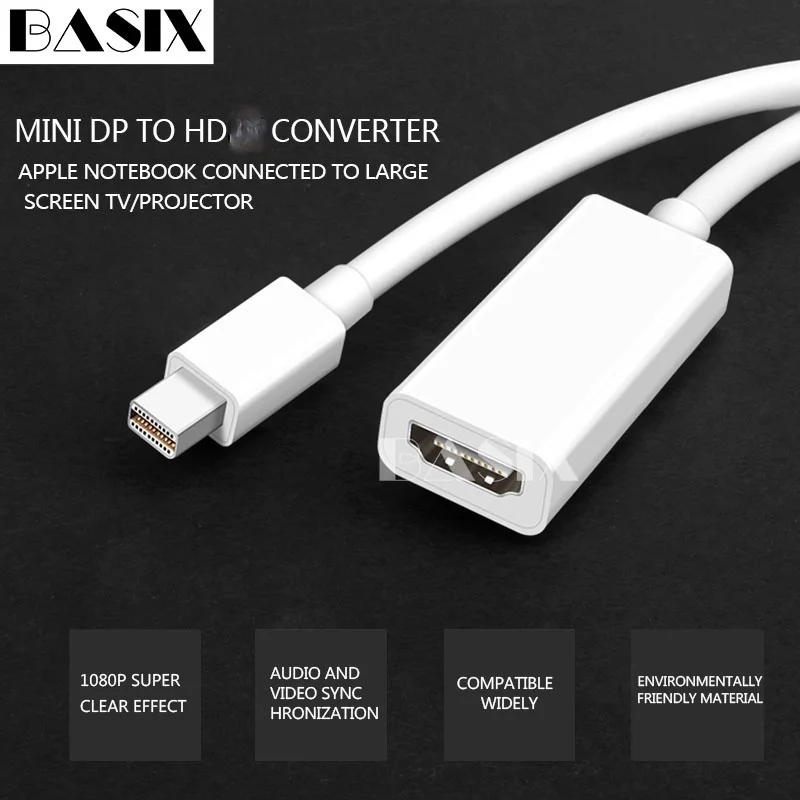 Basix Thunderbolt Mini Display Port DP Male To HDMI совместимый Женский адаптер конвертер кабель для Apple