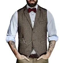 Gilet simple à 3 boutons pour hommes, à chevrons, en Tweed, col sur mesure, gilet décontracté, Style victorien, dernière mode  (2)