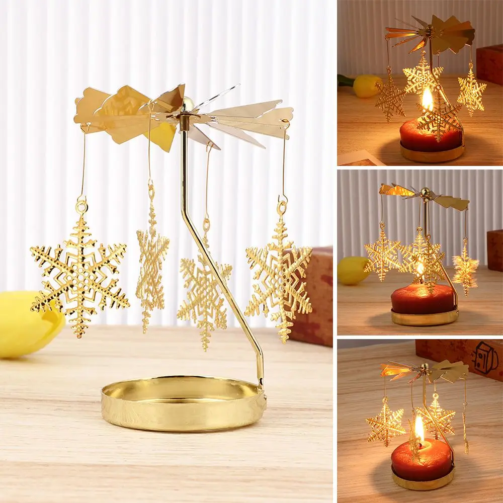 

Merry Christmas Snowflake Home Christmas Ornament Christmas Rotary Candle Holder Xmas Gifts Metal Candlestick