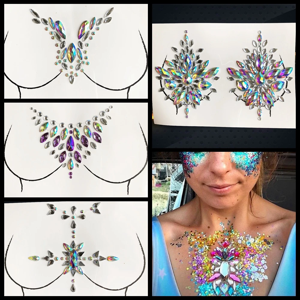 

Shining Jewelry Nipple Accessories Pretty Gem Breast Tattoo Sticker Bling Fake Diamond Sexy Chest Paste For Lady Makeup Body Art