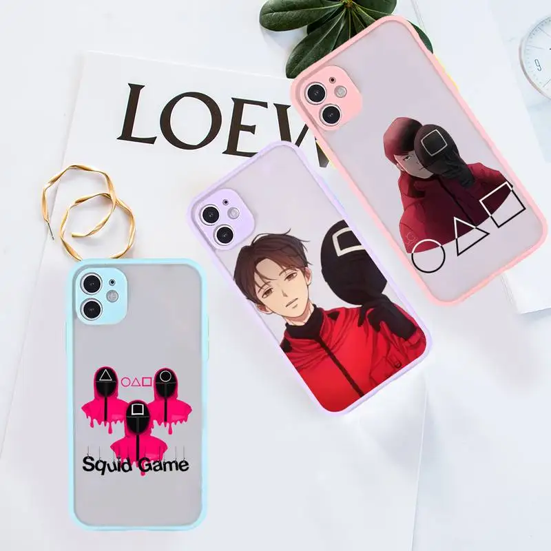 

squid game Phone Case For iPhone 12 11 Mini Pro XR XS Max 7 8 Plus X Matte transparent Purple Back Cover