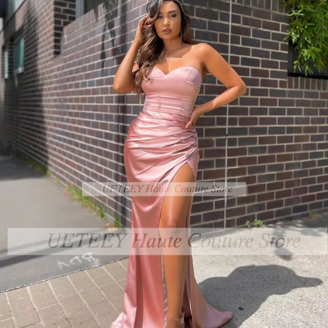 

Mermaid Formal Prom Dress Sweetheart Sleeveless High Split Pleat Wedding Evening Gowns For Women