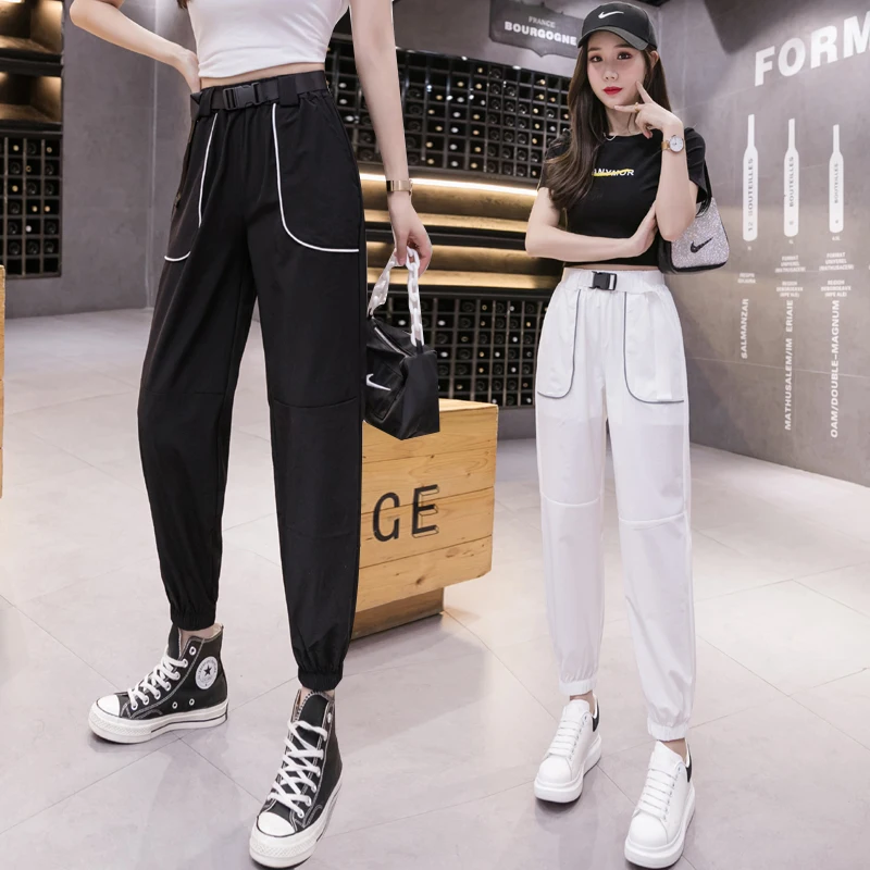 

2021 summer new reflective thin harem pants high waist slim quick-drying casual sports pants female 881#P48