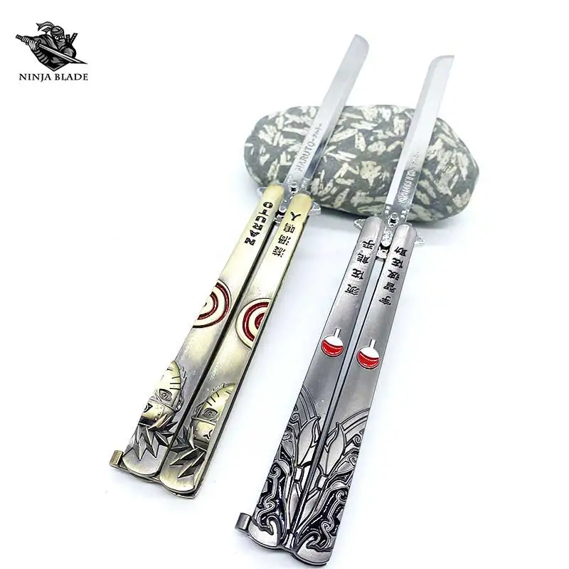 Uzumaki Narutoo Balisong модель Uchiha Sasuke Susanoo тупой нож-бабочка металлический тренажер для