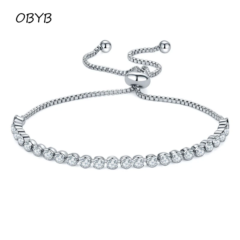 

Luxury 4mm Cubic Zirconia Tennis Bracelets Iced Out Chain Crystal Wedding Bracelet For Women Men Silver Color Jewelry Bracelet