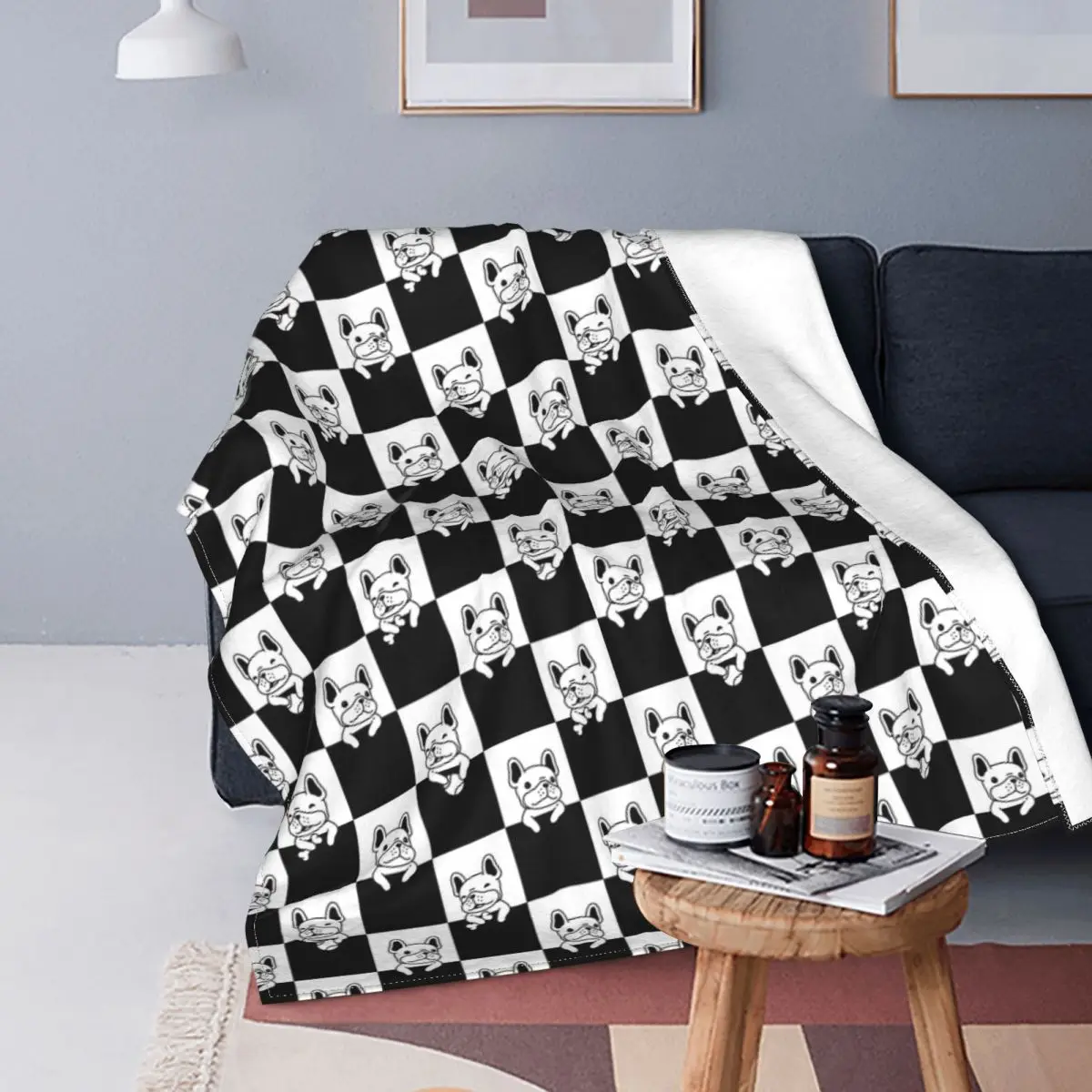 Mantas de lana para perro Bulldog francés, manta suave multifunción para sofá,...