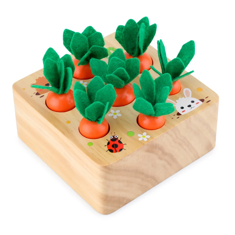 

Moantessori Toy Wooden Toys Baby Set Pulling Carrot Shape Matching Size Cognition Montessori Educational Toy Wooden Toys baby