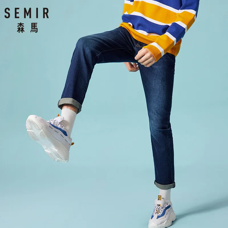 SEMIR Новинка осени 2019 стильные мужские повседневные джинсы высокое качество облегающие брюки упругие модные