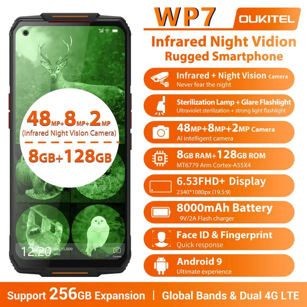Смартфон OUKITEL WP7 защищенный 8000 мАч 8 + 128 ГБ ядер 6 53 дюйма 48 МП три камеры|Смартфоны| |