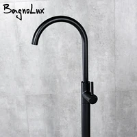 black polished chrome brass floor stand bathtub shower faucet swivel spout bathroom crane bath mixer tap