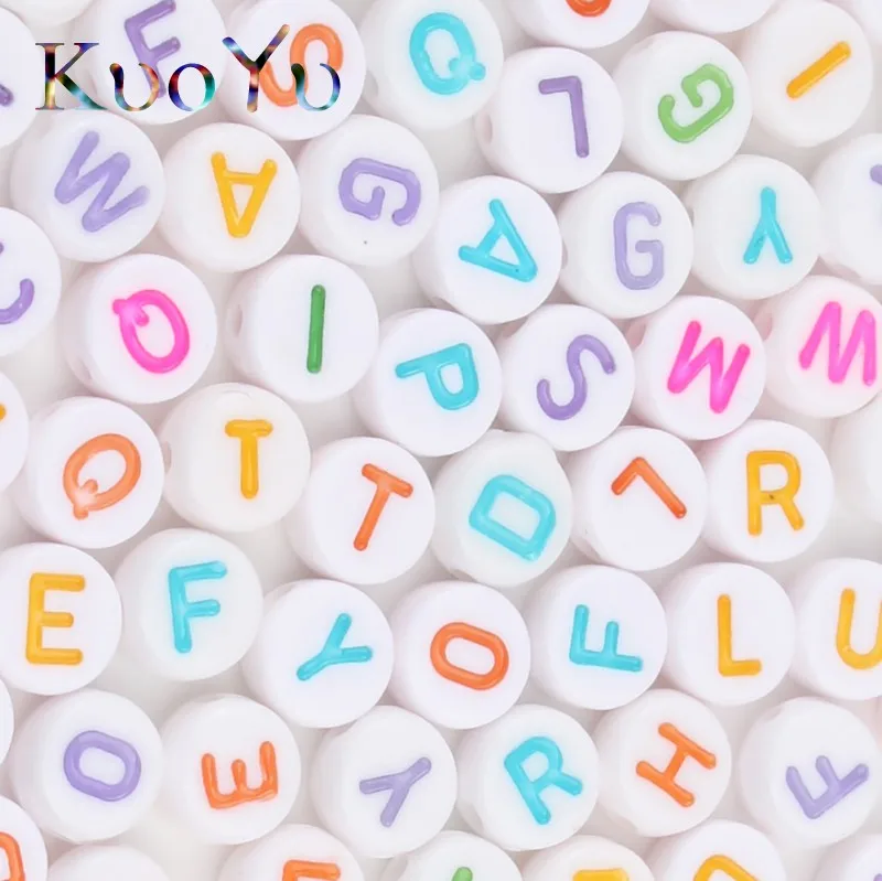 100 шт. разноцветные бусины с буквами 4x7 мм плоские круглые акриловые Алфавит для