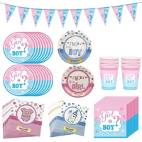 33pcsset disposable plates cups napkins tableware set boy or girl gender reveal theme party birthday baby shower decoration