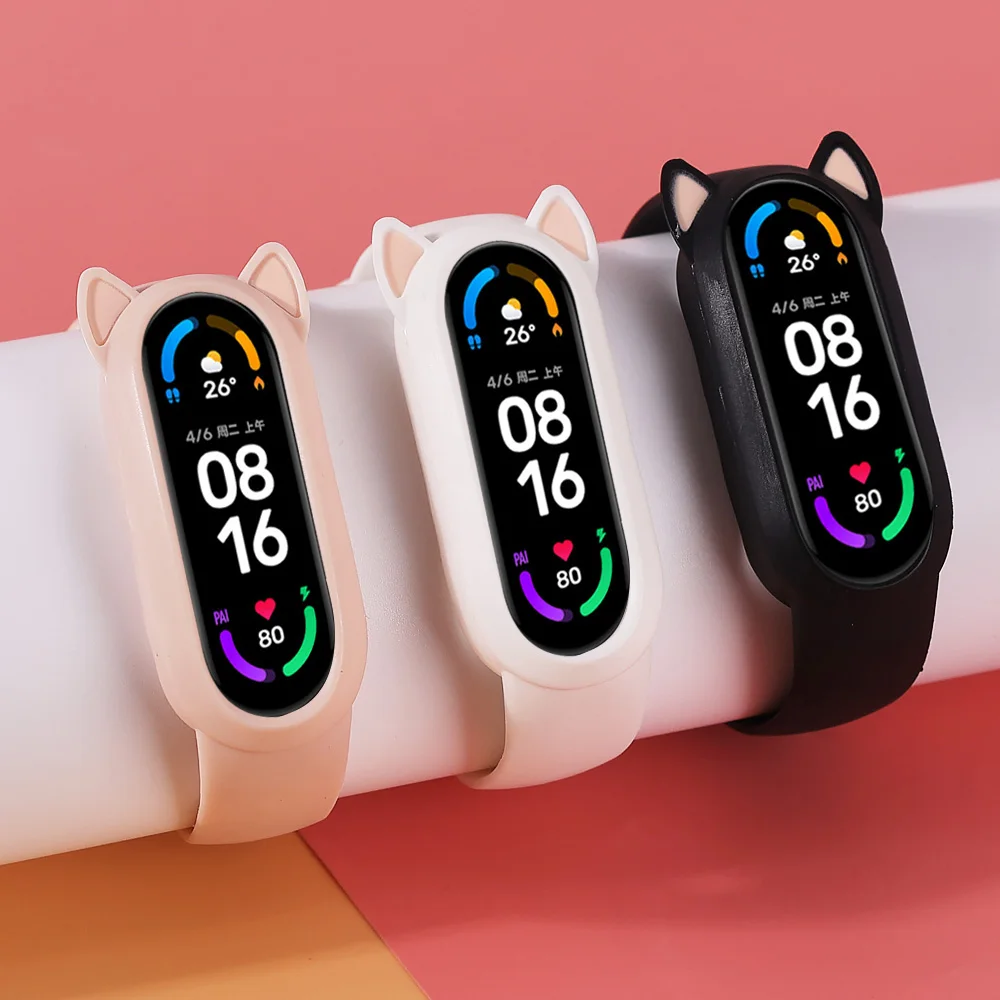 

Милый ремешок для Xiaomi Mi Band 6 5 4 3 мультяшный чехол с кошачьими ушками силиконовый сменный ремешок для MiBand6 Miband5 Miband4 браслет