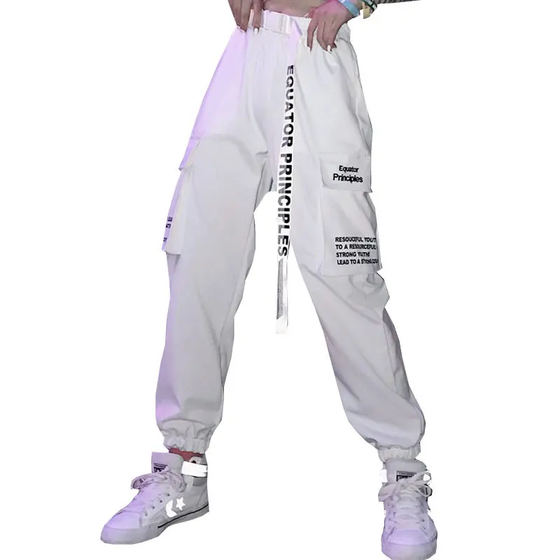 Брюки карандаш женские с поясом тонкие штаны в стиле хип хоп уличная одежда