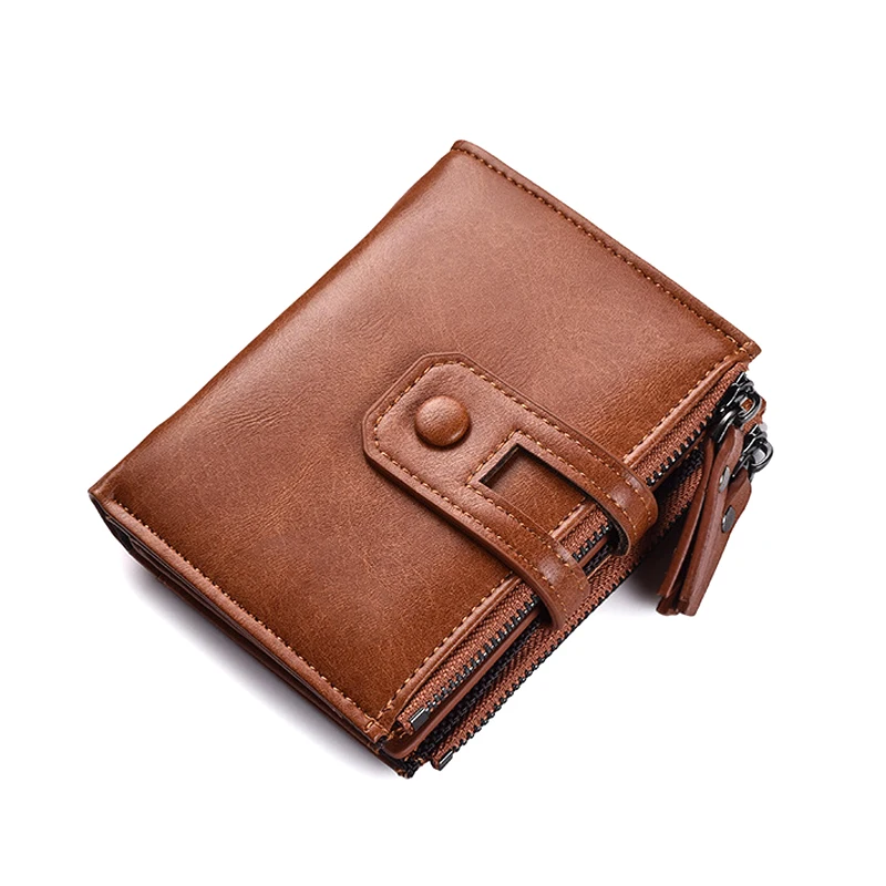 

Модный мужской кошелек из искусственной кожи, дизайнерский бумажник с двойной молнией, кредитница в ретро стиле
