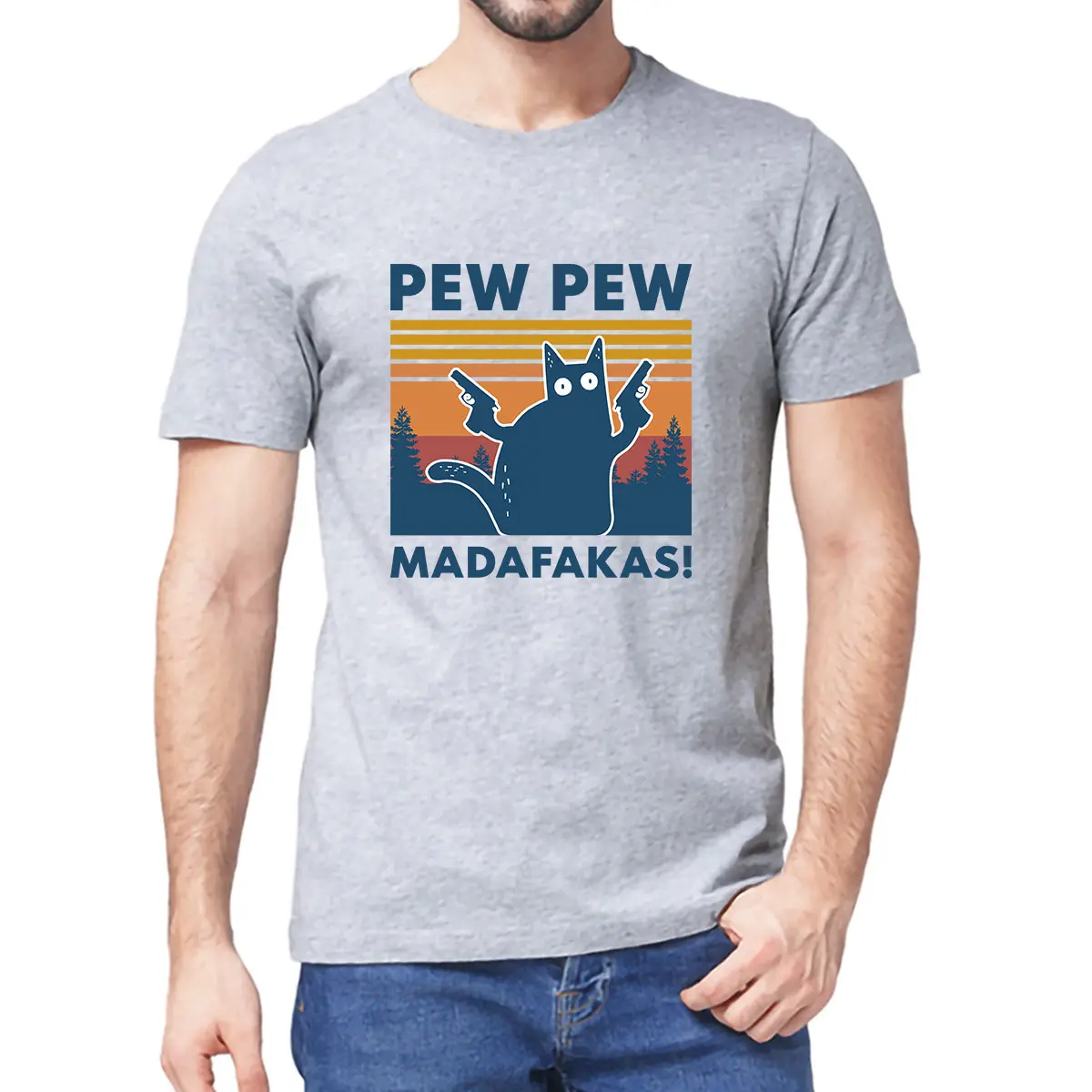 

Pew Pew Madafakas T Shirt Novelty Funny Cat Vintage Crew Neck Summer Men's 100% cotton short sleeves T-Shirt Humor Gift Tops tee