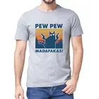 Футболка Pew Madafakas, новинка, забавный кот, винтажный вырез лодочкой, летняя мужская футболка из 100% хлопка с короткими рукавами, юмор, Подарочные топы, футболка