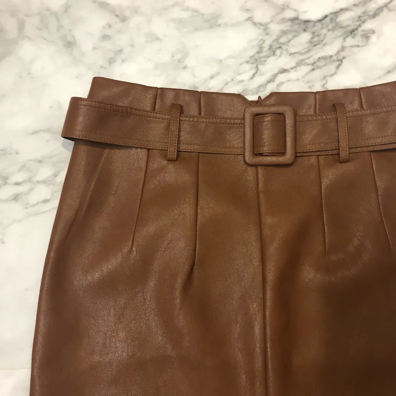 Юбка миди REALEFT из искусственной кожи элегантная юбка-карандаш с высокой талией и