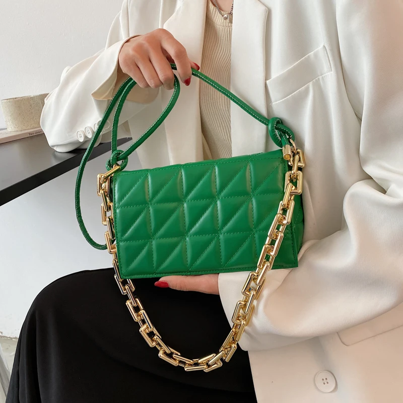 

Women Bag Thick Chain Green Handbags For Women Fashion Crossbody Bags Women Flap Mini Shoulder Bag Luxury Purse Female Satchels