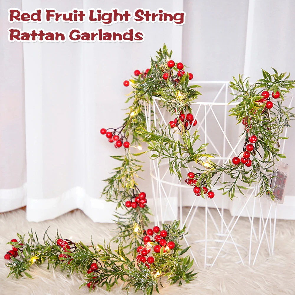 

Рождественская светящаяся гирлянда с красными фруктами футов, светодиодная гирлянда с красными фруктами, Ротанговые гирлянды, атмосферные...
