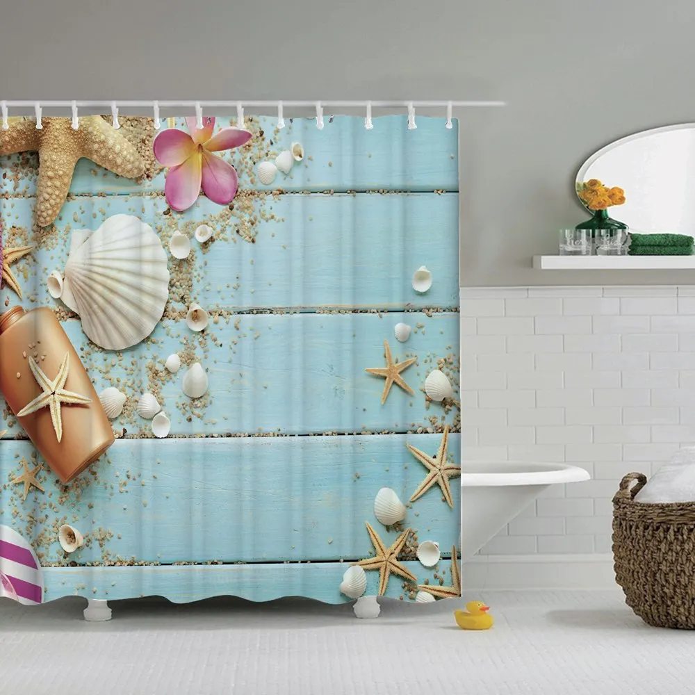 Seashell Пляж предмет для душа занавес водостойкая полиэфирная ткань шторка ванной