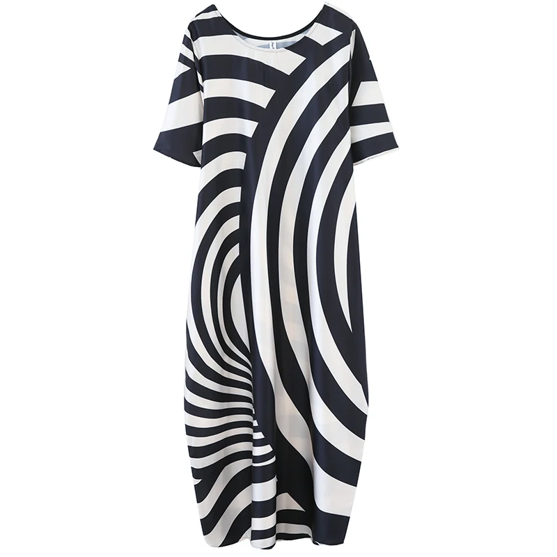 

Vintage Striped Satin Black Summer Dresses For Women 2021 Hit Casual Loose Long Dress Sundress Elegant Robe Longue