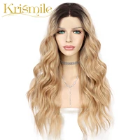 krismile long synthetic lace front wigs light brown natural wave hair for women daily high temperature party make up drag queen