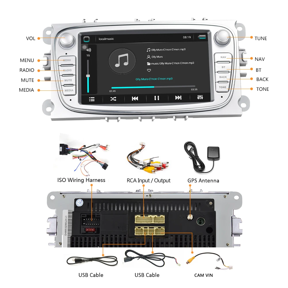 Автомагнитола AMPrime мультимедийный плеер на Android с 7 &quotэкраном GPS Wi Fi для Ford Focus/C