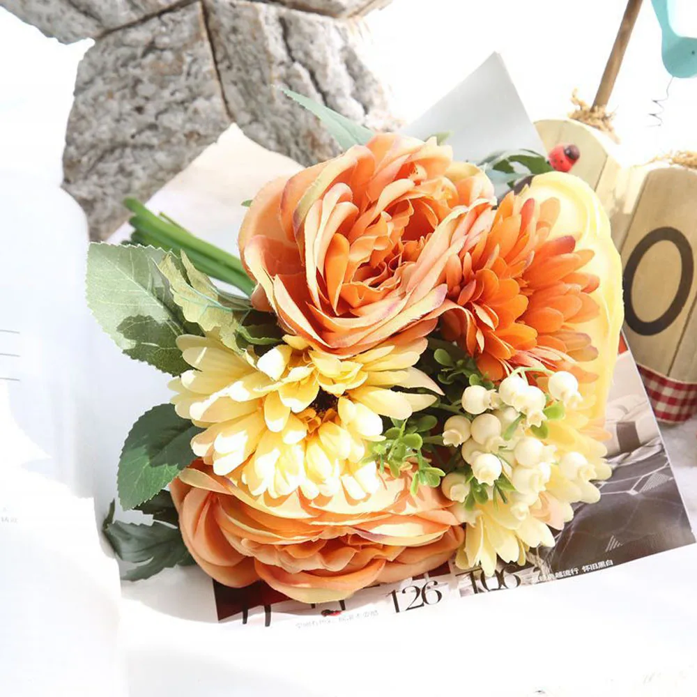 Букет Гербера и пиона 4 больших цветка некоторые ягоды искусственный цветок