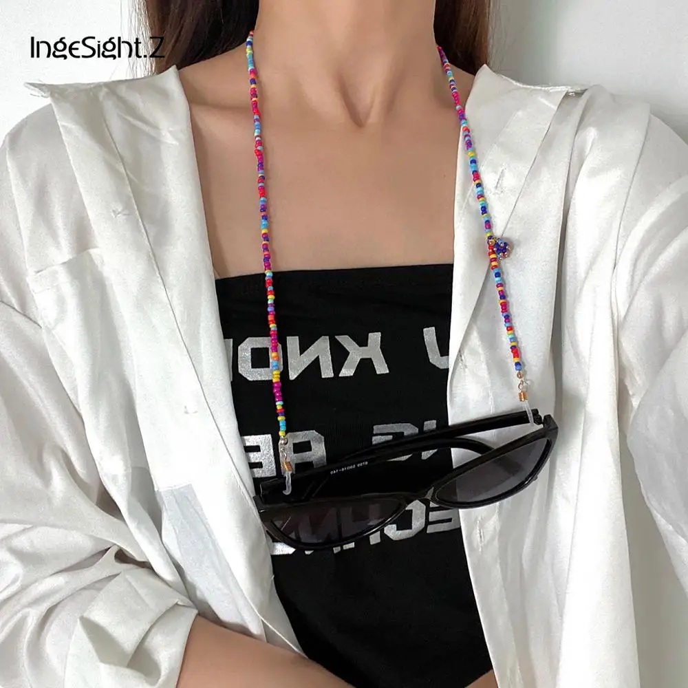

IngeSight.Z Boho Rainbow Colorful Seed Bead Sunglasses Chain Cord Holder Lanyard Casual Reading Eyeglass Chains Neck Strap Rope