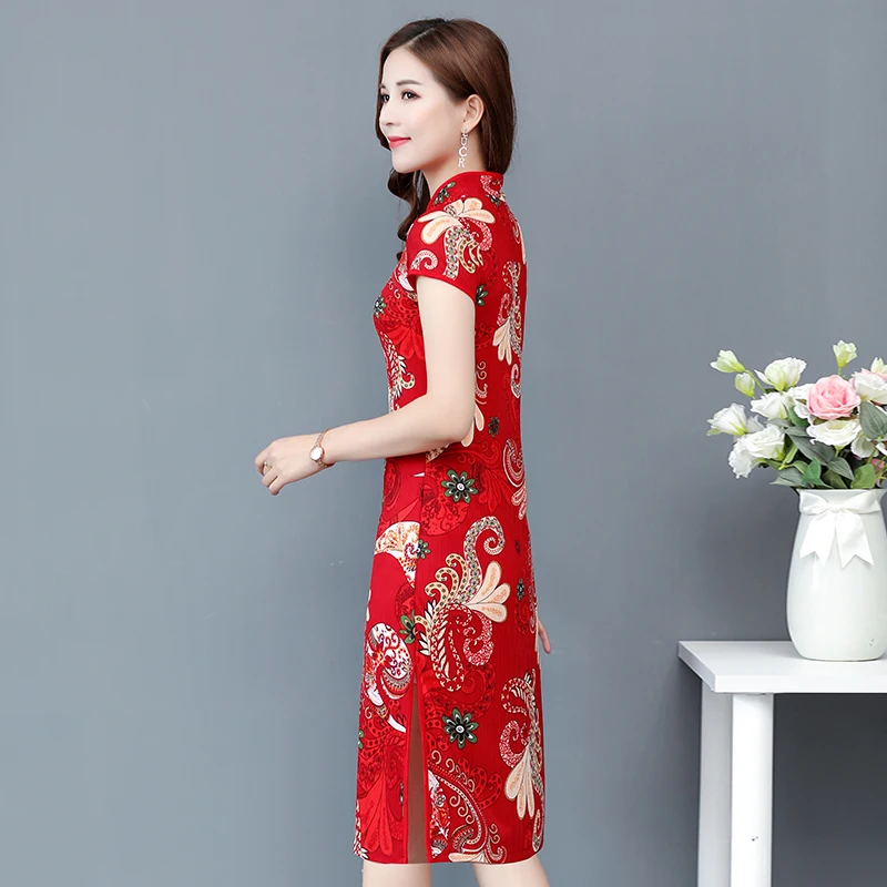 Новинка Qipao три четверти женское летнее платье одежда цветочные Чонсам подарок Новогодняя традиционная китайская одежда