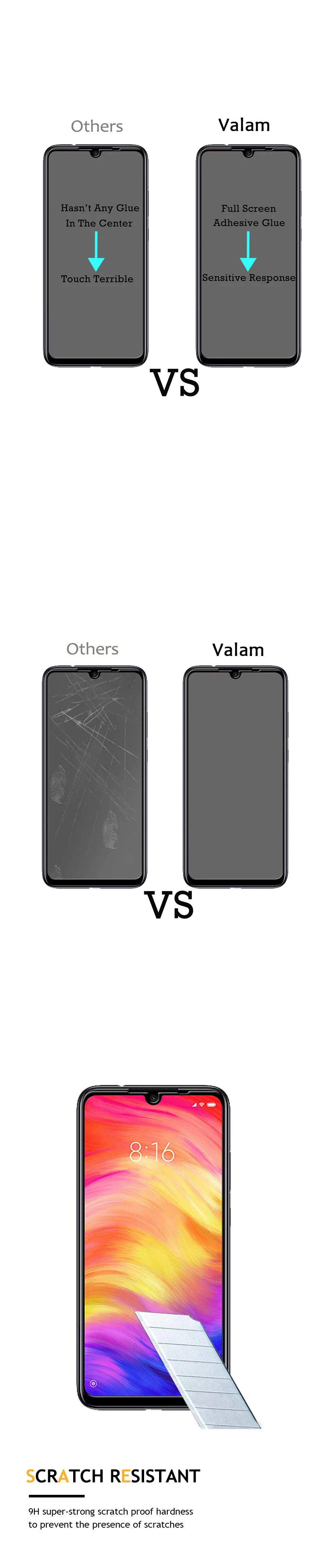 Защитная пленка из закаленного стекла VALAM для Xiaomi redmi Note 7 Pro redmi 7 7A, Защитное стекло для всего корпуса redmi 7a Note7 Pro glass