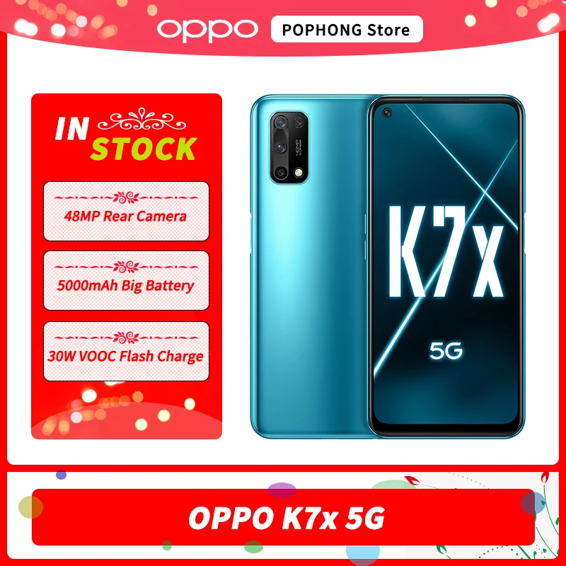 OPPO K7x 5G Mobile Phone 6.5 inch 90Hz 6GB 128GB MTK 720 Octa Core Android 10 face unlock 30W VOOC Flash Charge Google Play